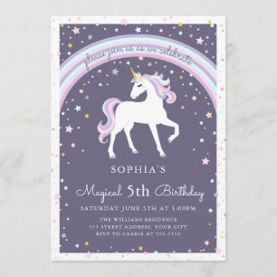Unicorne magique numérotée Invitation d'anniversai