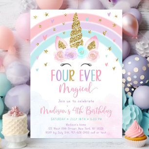 Unicorne modifiable 4e anniversaire Invitation qua