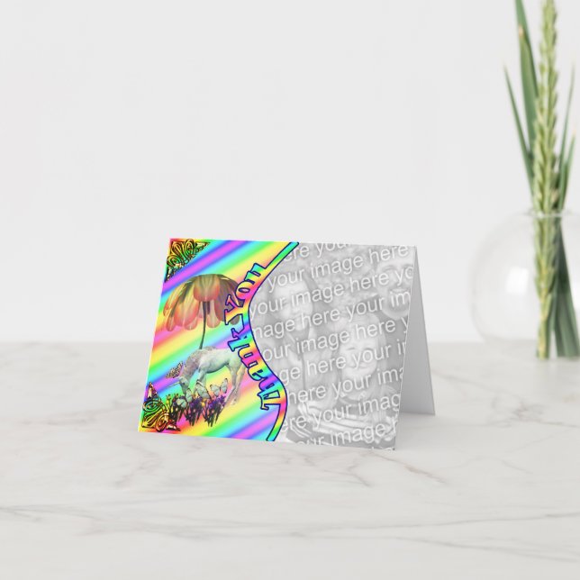 Unicorne Papillons Merci Carte photo (Devant)