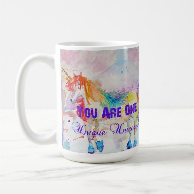 Unicorne pourpre Unicornes Aquarelle Nom Mug (Gauche)