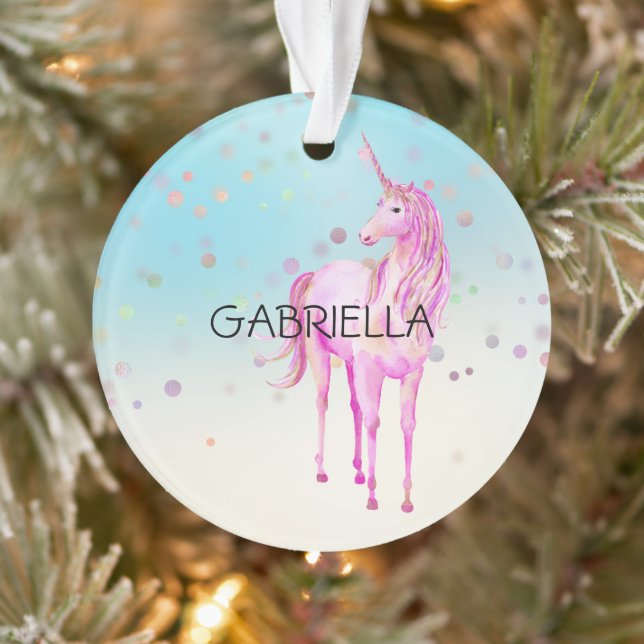 Unicorne rose Confetti Nom personnalisé (Arbre)