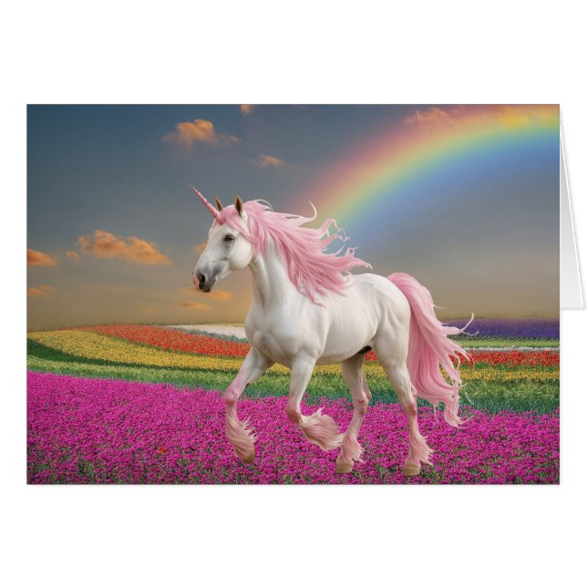 Unicorne Rose Dans Le Champ Arc-En-Ciel (Devant Horizontal)