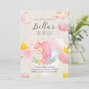 Unicorne rose Invitation de deuxième anniversaire