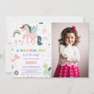 Unicorne rose Invitations d'anniversaire avec phot