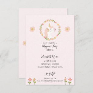 Unicorne rose Invitations de fête d'anniversaire