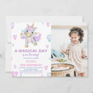 Unicorne rose pourpre Invitations Anniversaire ave