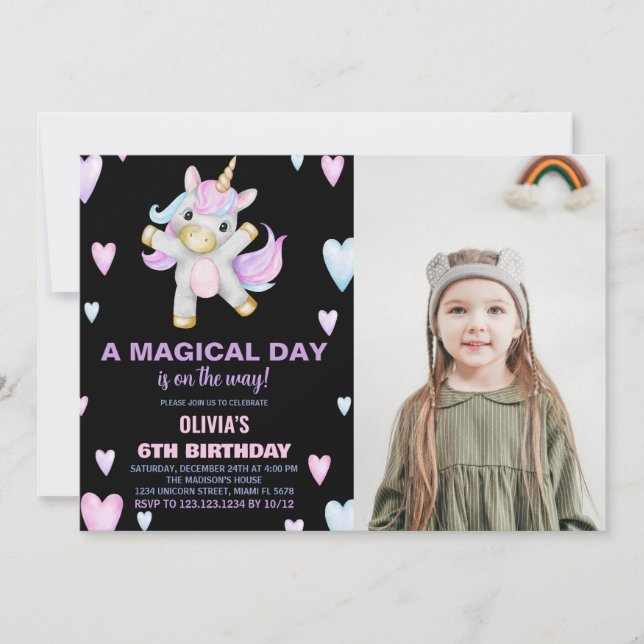 Unicorne rose pourpre, photo Invitations (Devant)