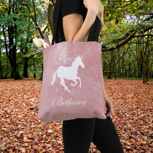 Unicorne rose Sac fourre-tout personnalisé (Pink Unicorn Personalized Tote Bag)