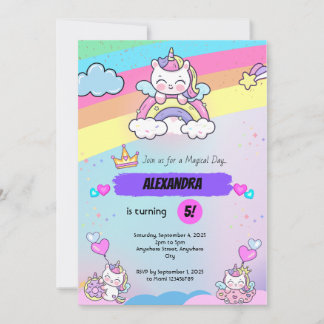 unicorne rose violet invitation d'anniversaire