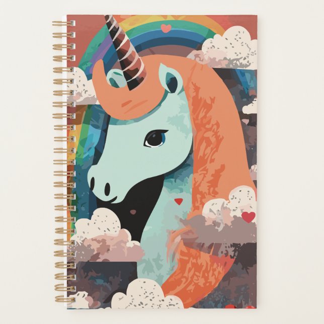 Unicorne sous arc-en-ciel et parmi les coeurs (Devant)