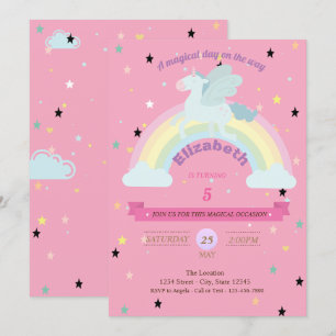 Unicorne, Stars Rainbow Invitation Anniversaire