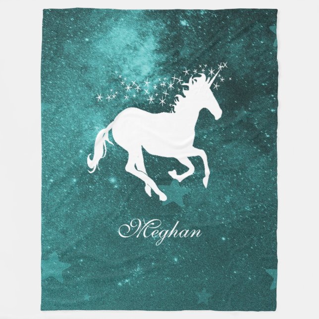 Unicorne turquoise couverture en polaire personnal (Devant)