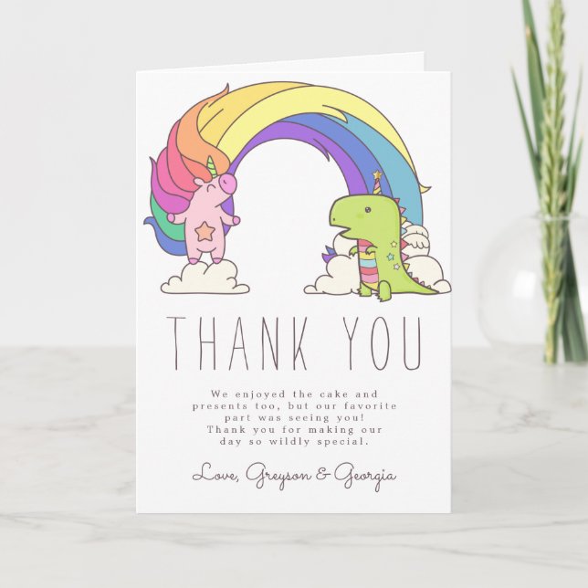 Unicornes & Dinosaures Merci d'anniversaire (Devant)