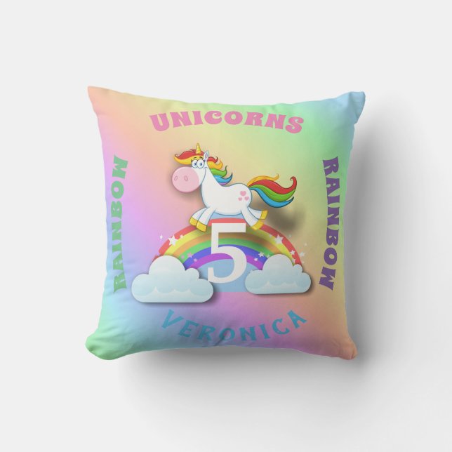 Unicornes et Rainbow Birthday Coussin avec nom (Recto)