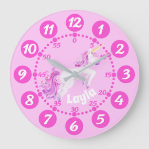 Unicornkunstrosa-Weißuhr des Kindes niedliche Große Wanduhr