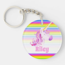 Unicornrosa und Regenbogenstreifen-individueller Schlüsselanhänger