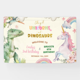 Unicorns and Dinosaurs Joint Sibling Welcome Sign Banner