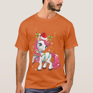 Unicorns Christmas Lights Funny Rentier Family Ch T-Shirt