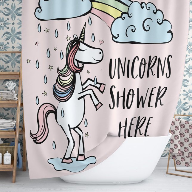 Unicorns Douche ici Douche rideau (Every dreamer needs to let the people know that you, a.k.a The Magical Unicorn showers here.)