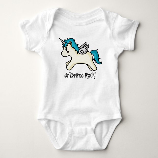 Unicorns-Felsen-[blauer] Säuglings-Strampler Baby Strampler (Vorderseite)
