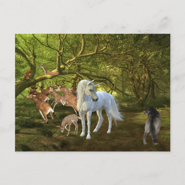 Unicorns Forest Defender Deer Wolf Postkarte (Vorderseite)