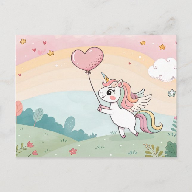 Unicorn's Heart Balloon Postkarte (Vorderseite)