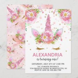 Unicorns in Bloom Birthday Einladung