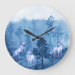 Unicorns in the Mist Große Wanduhr