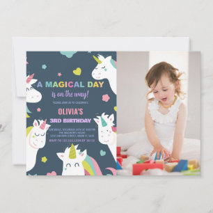 Unicorns Invitations d'anniversaire avec photo