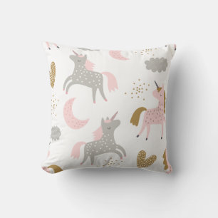 Unicorns Magical Pink Gray Boho Girly Niedlich Kissen