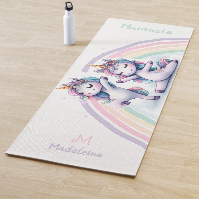 Unicorns Namaste Yoga Posen Niedlich Name Monogram Yogamatte (Beispiel)