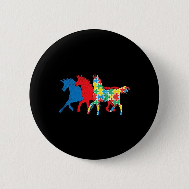 Unicorns Puzzle Blue Red Autism Awareness ASL Girl Button (Vorderseite)