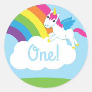 Unicorns & Rainbows Kinderparty Niedlich Runder Aufkleber