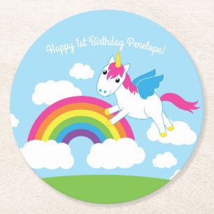 Unicorns & Rainbows Kinderparty Niedlich Runder Pappuntersetzer