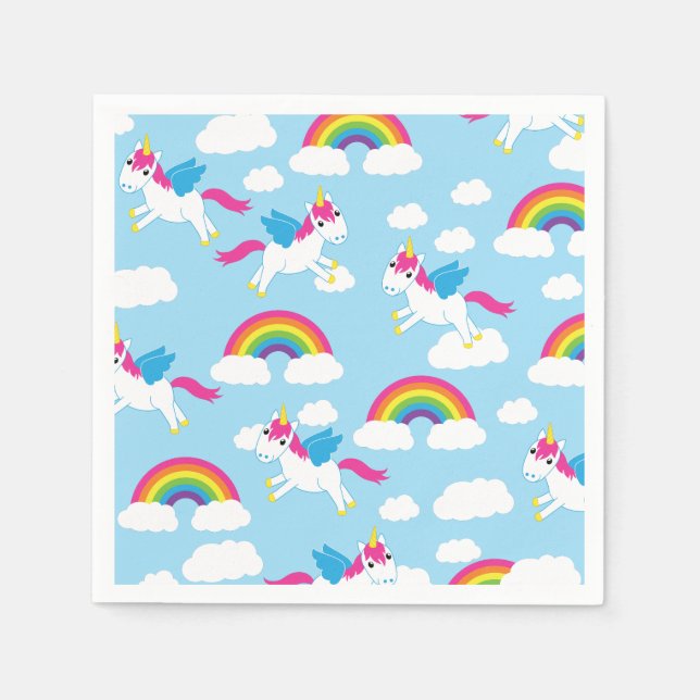 Unicorns & Rainbows Kinderparty Niedlich Serviette (Vorderseite)