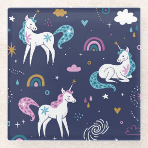 Unicorns Rainbows: Niedlicher Cartoon Nahtlos Glasuntersetzer