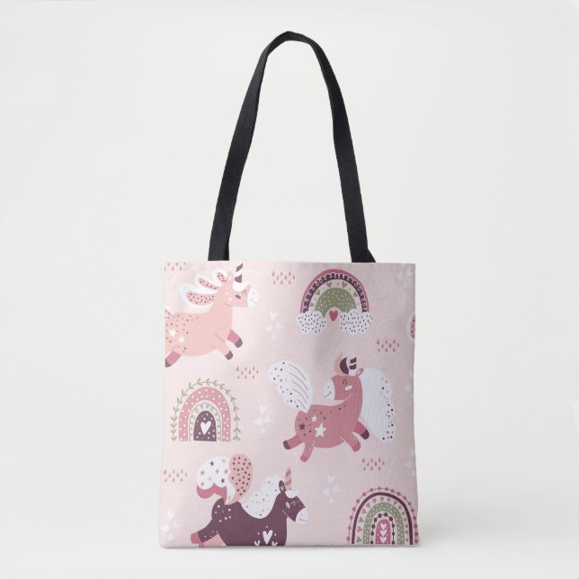 Unicorns Rainbows: Pastellzauberer Hintergrund. Tasche (Vorderseite)