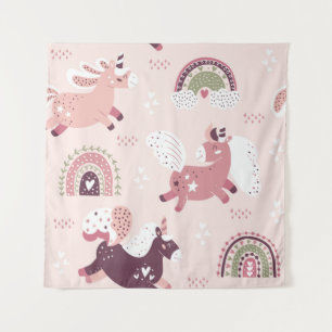 Unicorns Rainbows: Pastellzauberer Hintergrund. Wandteppich