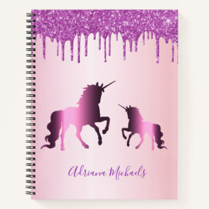 Unicorns Rose Gold Name lila Glitzer Notizbuch