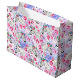 Unicorns-u. Rosen-Muster Große Geschenktüte