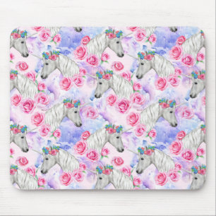 Unicorns-u. Rosen-Muster Mousepad