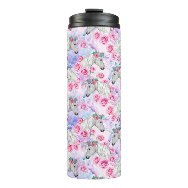 Unicorns-u. Rosen-Muster Thermosbecher (Vorderseite)