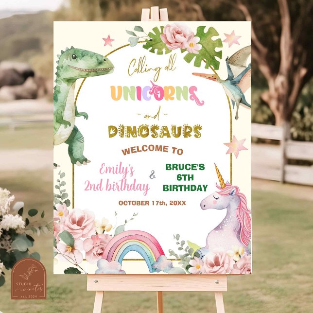 Unicorns und Dinosaurier Joint Sibling Welcome Sig Poster (Von Creator hochgeladen)