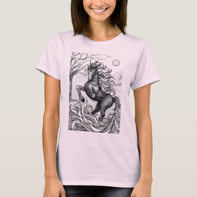 Unicornsschwarzer Unicorn-schwarzes u. weißes T-Shirt (Vorderseite)