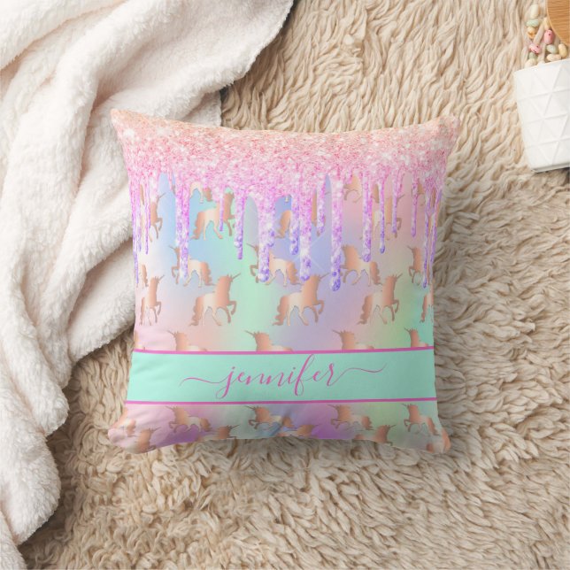 Unicoron Glitzer Tropfen Regenbogenmädchen rosa Na Kissen (Decke)