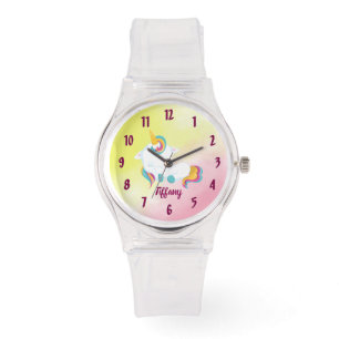 Unicoron Lover Pink und Gelb Hintergrund Armbanduhr