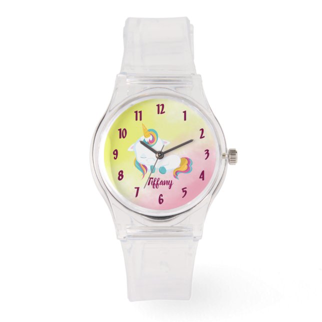 Unicoron Lover Pink und Gelb Hintergrund Armbanduhr (Vorderseite)