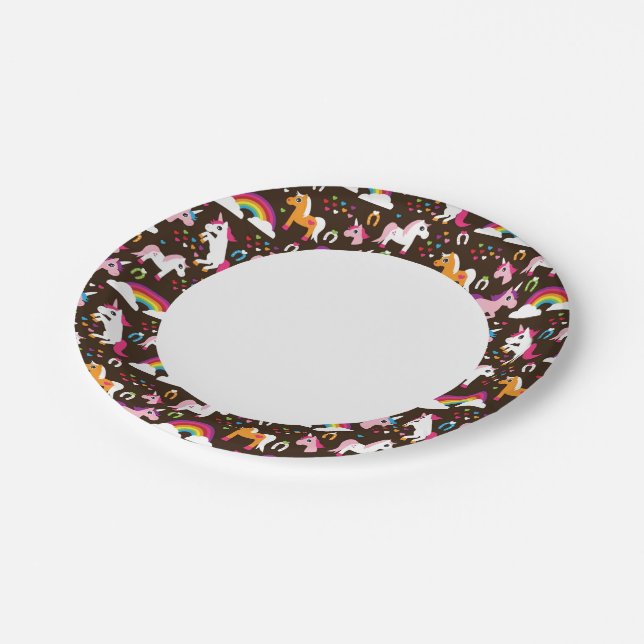 Unicoron Regenbogen-Pferd Pappteller (Schrägansicht)