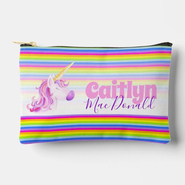 Unicoron Regenbogenstreifen, benutzerdefinierte Bl Zubehörtasche (Vorderseite)