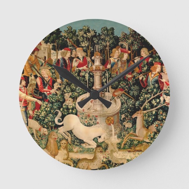Unicoron Tapestries gefunden Mythos vom Mittelalte Runde Wanduhr (Vorderseite)